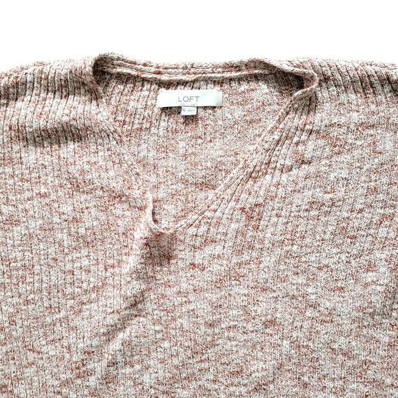 Loft Ribbed V-Neck Heathered Red Brick Tunic Sweater Women Sz M - Picture 5 of 6